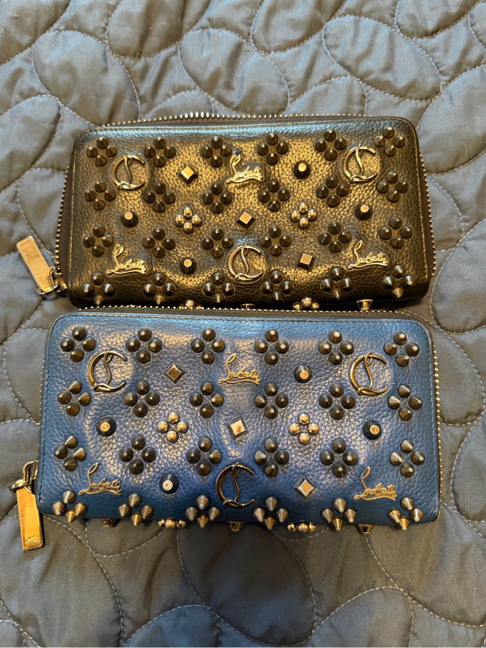 Christian Louboutin Embellished Zip-Around Wallets in Black and Blue - Picture 2 of 16